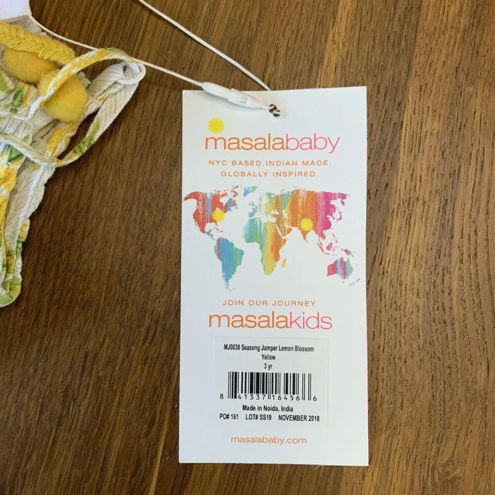 MASALA BABY Yellow Floral Retro Jumpsuit Girls 3-4 NWT Playsuit Romper Girl NEW - Picture 8 of 8